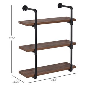 Scaffale a 3 livelli in stile industriale con struttura in metallo, espositore a parete per soggiorno, camera da letto, stile rustico, per biancheria da letto - Product Image 3