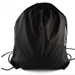 Black <b>Drawstring</b> <b>Backpack</b> Plain Dyed Polyester Adjustable Sport Bag for Outdoor Use Wholesale Pack OEM Supplier - Product Image 2