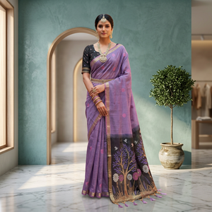 Sari de tela de algodón de excelente calidad con un rico pallu floral para mujeres, para usar en bodas, de proveedor indio. - Product Image 1
