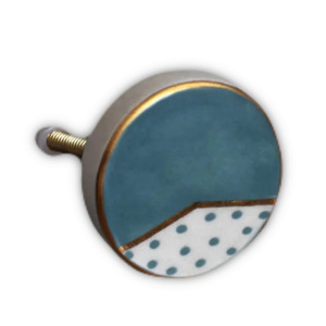 Industrial Ceramic Cabinet Knob & <b>Drawer</b> Handle Round Blue Polka Dot <b>Gold</b> Trim Eco-Friendly & Durable - Product Image 6