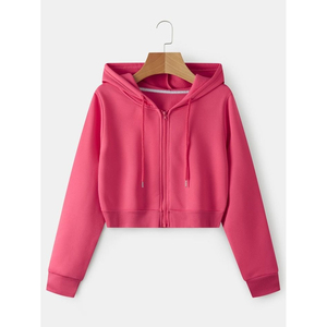Customize <b>Women's</b> <b>Black</b> Cropped Hoodie Zip-Up <b>Sweatshirt</b> Full Sleeve Solid Color Knitted Breathable Autumn Wear OEM ODM 2026 - Product Image 4