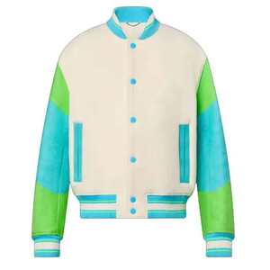 Veste varsity en laine et cuir de haute qualité, broderie chenille, boutonnée, style streetwear, design homme. - Product Image 5