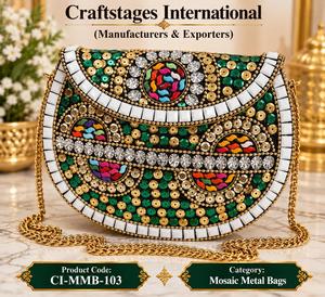 Sac bandoulière de soirée brodé mosaïque métallique fait main avec perles pour femme - Product Image 5