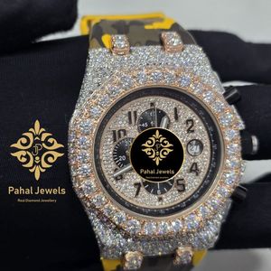 Montre de luxe Pahal Jewels avec diamants, boîtier rond en or jaune de 45 mm, chronographe analogique, cristal saphir, montre pour homme - Product Image 4