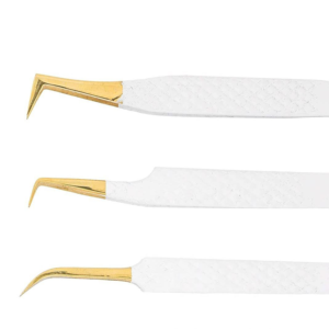 4PCS Custom Designed Eyelash Tweezers Set White Powder Coated Stainless Steel Gold Tip Volume <b>Lash</b> Extension Tool <b>Kit</b> - Product Image 1