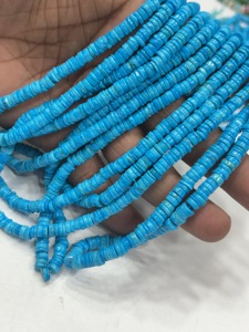 Perles de pierres précieuses de haute qualité pour la fabrication de bijoux, 17 pouces, marcassite bleue naturelle, forme Heishi lisse, taille 6-7 mm - Product Image 3