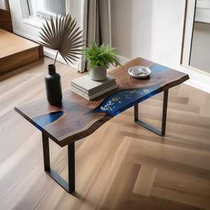 Table console en époxy Midnight Lagoon, en bois de noyer artisanal, design rivière, meuble d'appoint moderne pour entrée, décoration pour salon - Product Image 1