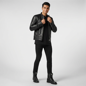 Classic Black Standing Collar Genuine Leather Vintage Breathable <b>Mens</b> Jacket 2026 Autumn Winter Fashion Motorcycle Custom <b>Men</b> - Product Image 1