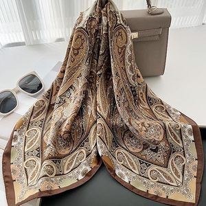 Women Silk Square <b>Hijab</b> With Paisley Pattern Multifunctional Head Scarf For Daily Wear All Seasons - Product Image 6