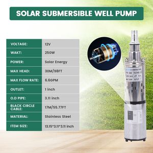 12V DC 6.6 GPM 98 ft pompa ad acqua solare sommergibile per pozzo profondo pompa con 250W ad alta efficienza - Product Image 5