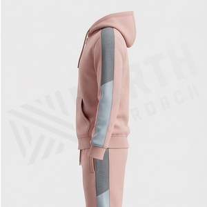 Unisex <b>Pink</b> Color Blocking <b>Tracksuit</b> Hooded Zipper Full Sleeve Casual Sportswear Adult Autumn Wear - Product Image 3