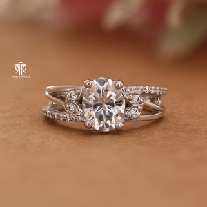 Women's Trendy Moissanite Ring Round Shape Split Shank Design in 925 Sterling Silver Wedding Engagement Jewelry - Product Image 4
