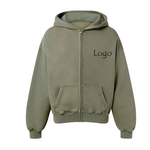 Sudadera con capucha extragrande de algodón y forro polar para hombre, con cremallera completa, estilo básico, mezcla de algodón - Product Image 1