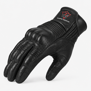 Guantes de Ciclismo de Cuero Negro Premium para Hombre, Protección Completa de Nudillos, Transpirables, Perforados, con Estampado de Motociclista - Product Image 3