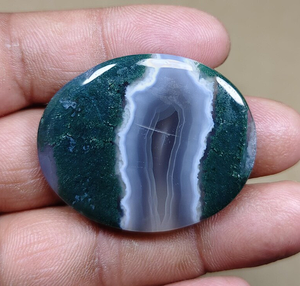 Tranche ovale d'agate mousse naturelle polie, cabochon de pierre verte-bleue pour bijoux et décoration intérieure - Product Image 2