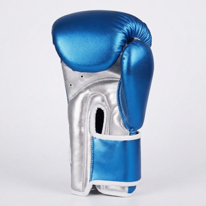 Guantes de Boxeo de Cuero Azules y Plateados de 16oz con Logotipo Personalizado, al por Mayor, con Cierre de Velcro, OEM ODM, Equipo de Artes Marciales - Product Image 3