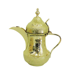 กาต้มกาแฟดัลลาห์ทองเหลืองแบบดั้งเดิมของอาหรับ |   เครื่องชงชาและกาแฟสีทอง ของตกแต่งวันอีด หม้อกาฮ์วาแบบตอกลาย สไตล์อ่าวอาหรับ ชุดเสิร์ฟ ของขวัญ - Product Image 3