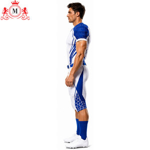 Uniforme de football américain moderne pour hommes, blanc et bleu, imprimé par sublimation, respirant, en polyester, coupe athlétique pour adultes - Product Image 5