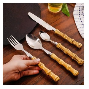 Premium Rustic Stainless Steel Wood Handle Four-Piece Eco-Friendly Dishwasher Safe Flatware Collection Wholesale for Weddings - Product Image 4