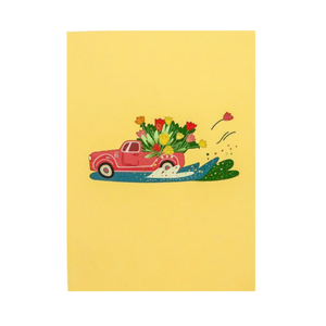 Tarjetas de felicitación 3D florales hechas a mano con un coche rojo vintage y un ramo de tulipanes, tarjeta 3D emergente para el Día de San Valentín - Product Image 6