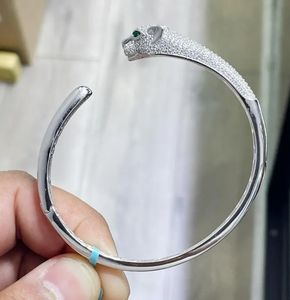 Moissanite Dragon Head Cuff <b>Bracelet</b> Iced Out <b>Silver</b> Open <b>Bangle</b> Luxury Hip Hop Animal Jewelry Mens Womens Gift Modern Bold Look - Product Image 1