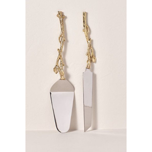 Vintage style metal <b>cake</b> <b>server</b> and knife set with floral engraved pattern for sophisticated and charming dessert presentation - Product Image 5