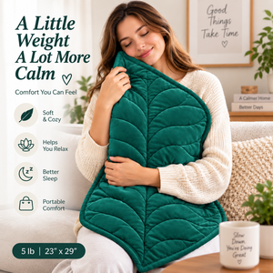 Manta Ponderada de 5 lb para Adultos |   Manta verde de 23 x 29 pulgadas con diseño acolchado de hojas |   Manta Suave, Lavable y Cómoda - Product Image 1