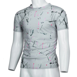 Camiseta de Manga Corta para Hombre, Corte Ajustado, Cuello Redondo, con Estampado Abstracto en Negro y Rosa, de Secado Rápido, Diseño Deportivo - Product Image 2