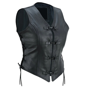 Chaleco de cuero para mujer con impresión de logotipo personalizado, chaleco de motociclista de cuero genuino de vaca, chaleco informal sin mangas para mujer - Product Image 3