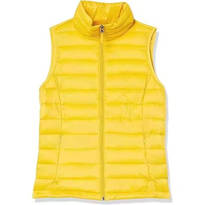 Chaleco Acolchado para Mujer, Cuello Alto, Cierre Frontal con Cremallera, Resistente al Viento, Ligero, Color Amarillo Sólido, Estilo Casual - Product Image 4