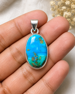 Colgante de Plata 925 con Piedra Preciosa Ovalada de Turquesa 100% Natural |   Cabujón de Turquesa Azul, Joyería de Regalo Bohemia para Niños |   Hecho a Mano - Product Image 2