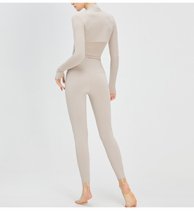 Ropa Deportiva para Mujer, Camiseta de Yoga sin Costuras de Color Sólido, Manga Larga, Top Corto para Entrenamiento, Secado Rápido, Transpirable, Conjuntos de Yoga - Product Image 3