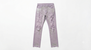 Jeans skinny pour femmes, ornés de strass, effet vieilli, taille mi-haute, longueur intégrale, style vintage, en denim tissé, foncé/clair, logo personnalisé, hiver printemps - Product Image 3