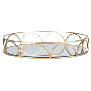 Plateau de service décoratif moderne en métal doré et verre, motif floral élégant, léger, fait main, avec accents en laiton, pour la maison et l'hôtel - Product Image 1