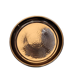 ถาดเสิร์ฟทรงกลมสแตนเลสสีโรสโกลด์แบบตอกลายสุดหรู – จานโลหะตกแต่งแบบมันเงาสไตล์โมเดิร์น - Product Image 1