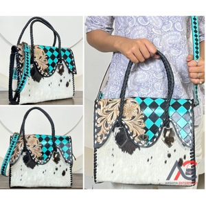 Sac fourre-tout élégant en cuir de vachette artisanal et martelé à carreaux, collection Mars 2026, pour femme, à porter à l'épaule ou en bandoulière, idéal pour un usage quotidien - Product Image 1