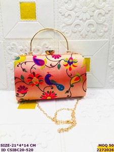 Handmade Embroidered <b>Clutch</b> Bag with Magnetic Closure and Chain Strap | Designer Ethnic <b>Wedding</b> Party Handbag for Women - Product Image 4