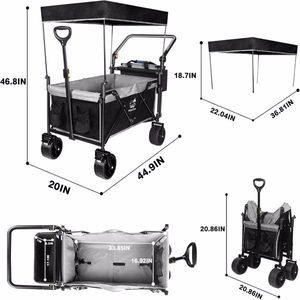Carrello Pieghevole Robusto con Tettuccio Rimovibile, Ruote Grandi da 4 Pollici per Tutti i Terreni, Freno e Maniglia Regolabile per Campeggio - Product Image 2
