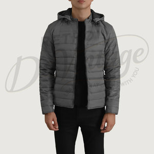 Mens <b>Grey</b> Slim Fit Puffer Jacket with Hood Winter Lightweight Padded Bubble <b>Coat</b> Warm Windproof Outdoor Fashion Outwear - Product Image 1