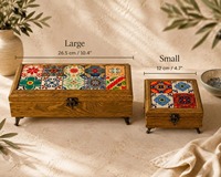 Boîte de rangement pour bijoux en bois poli, mini boîte cadeau artisanale avec couvercle carré imprimé, boîte de rangement artisanale pour bijoux