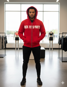 Sweat-shirt à capuche zippé pour homme REX FIT SPORTS, rouge, coupe ajustée, coton French Terry, style sportif, vêtements d'automne - Product Image 1