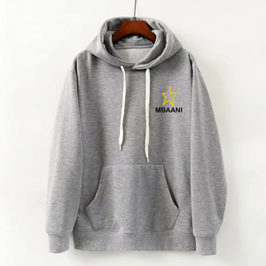 Sweat-shirt à capuche gris MBAANI, coupe classique, couleur unie, logo sur le devant, vêtement décontracté pour l'automne, 100% coton molletonné, sweat-shirt à capuche unisexe - Product Image 1