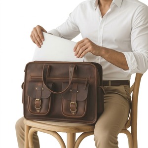 Maletín de cuero genuino Crazy Horse vintage personalizado para hombre, bolso de hombro retro de lujo para negocios, bandolera para portátil, bolso de mano para trabajo. - Product Image 4