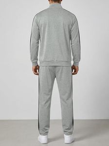 Ensemble de survêtement unisexe gris à manches longues avec fermeture éclair, col montant, couleur unie, poches latérales, coupe régulière, tenue décontractée d'automne - Product Image 2
