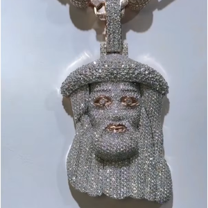 จี้พระเยซูทรงกลับหัวประดับเพชรโมอิสซาไนต์เต็มตัวแบบฮิปฮอปสำหรับผู้ชาย เงินแท้ 925 - Product Image 1