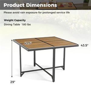 Acacia Wood <b>Outdoor</b> <b>Table</b> 43.5\" Square X Metal Frame Natural+<b>Black</b> 4-Seater 180lbs Capacity - Product Image 2