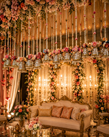 Miroir floral suspendu avec perles et fleurs artificielles pour mariage, Mehndi, Haldi et décoration intérieure
