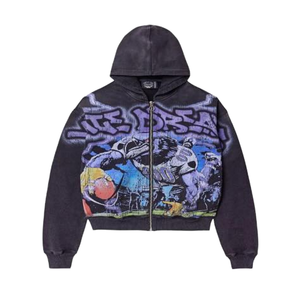 Sudadera con Capucha Extra Grande Estilo Vintage con Lavado Ácido para Hombre, con Estampado Gráfico Personalizado y Cierre de Cremallera, Estilo Urbano - Product Image 1