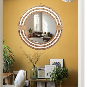 Coastal Hemp Rope Handwoven Bohemian <b>Wall</b> Accent Mirror for Home Decor Round Hanging Mirror Made in Vietnam - Product Image 4