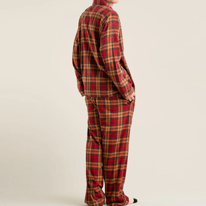 Pijamas de algodón orgánico para hombre, manga larga, conjunto de dos piezas a rayas, camisa con botones y pantalón, conjunto de ropa de dormir personalizada. - Product Image 1